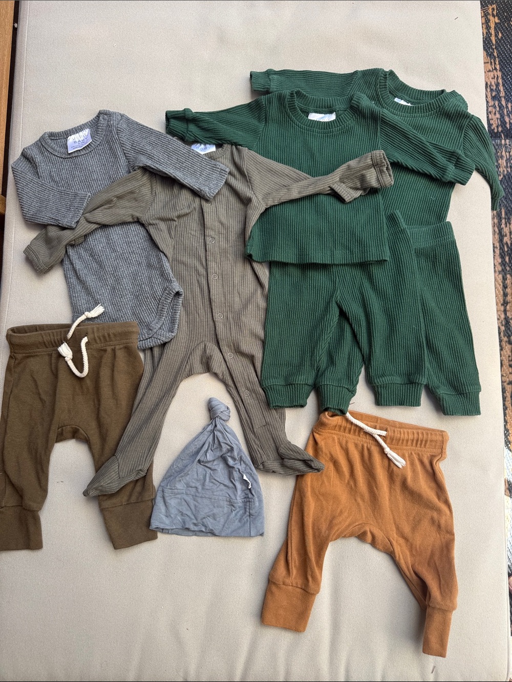 Kids Ribbed Matching Set — Green, Olive, Gray & Brown Mix